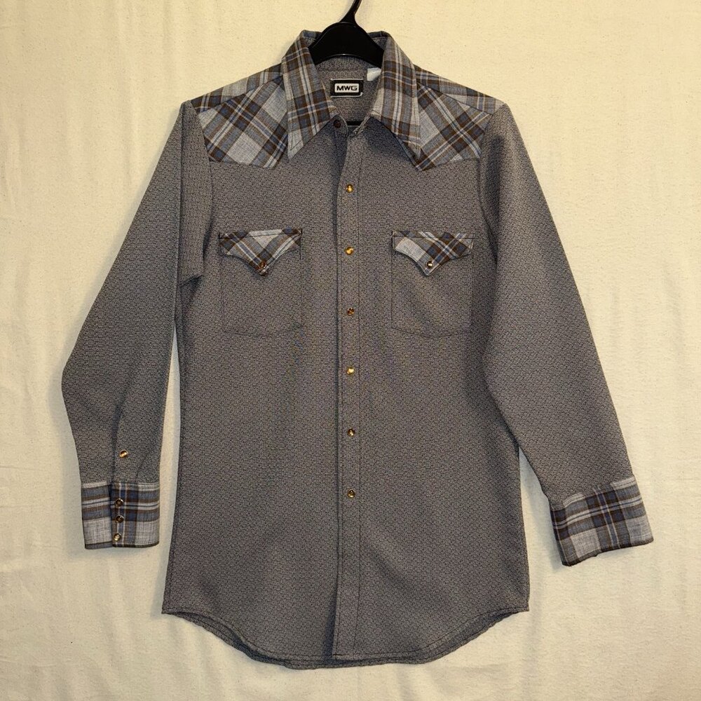 MWG Western Shirt Vintage Pearl Snap Button Size Medium Large